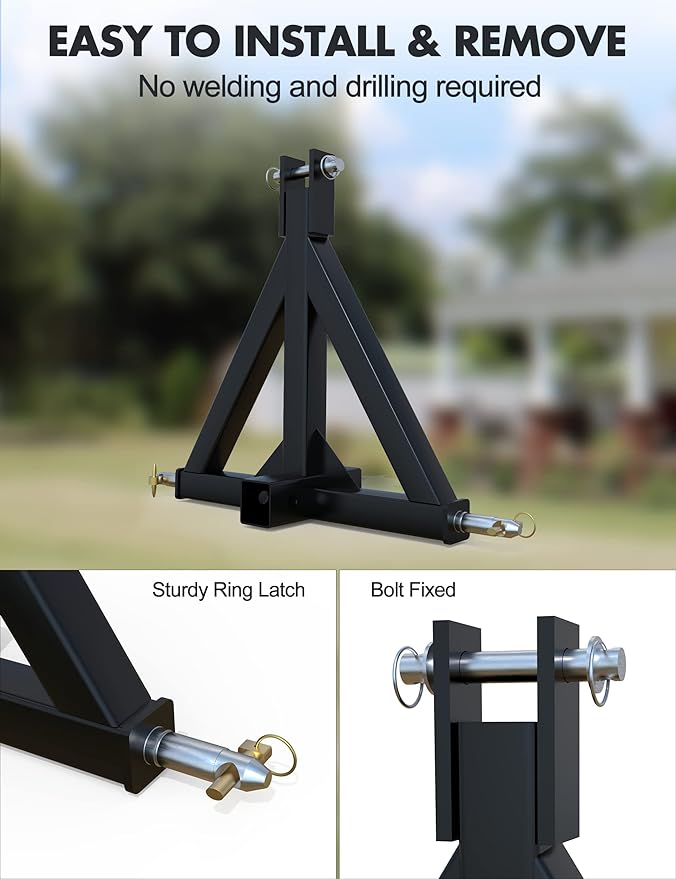 3 Point 2" Trailer Hitch Receiver Heavy-Duty for Category 1 Tractors Compatible with Kubota, BX, LM25H, WLM Tractor, NorTrac, Yanmar, Kioti, Cat