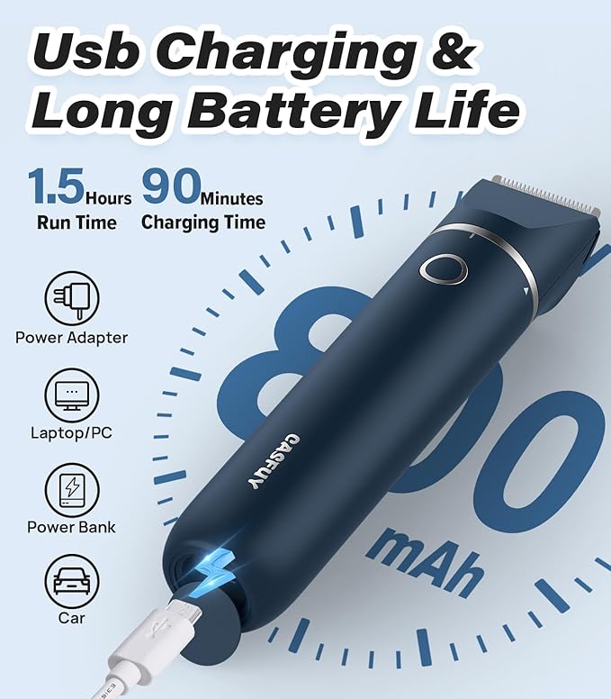 Casfuy Cordless Hair Trimmer, Low Noise Grooming Clipper for Dogs Cats & Small Pets, USB Rechargeable, Double Blades for Trimming Hair Around Paws, Eyes, Ears, Face, Rump