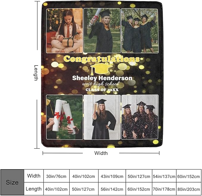 Custom Graduation Blanket with Photo, Customized Collage Personalized Blankets Gift for Son Daughter Boys Girls Him Her, Customizable Pictures Throws Souvenir for Family and Friends