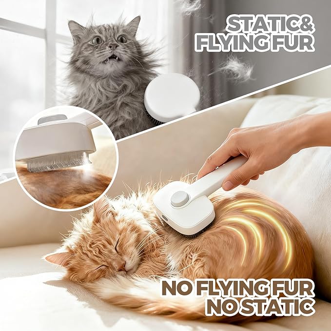 Cat Steam Brush for Dogs and Cats - Dog Steam Grooming Rechargeable Brush for Shedding Control - Self Cleaning Spay Comb with Mist and 2 Mins Timer for Long & Short Haired Pets