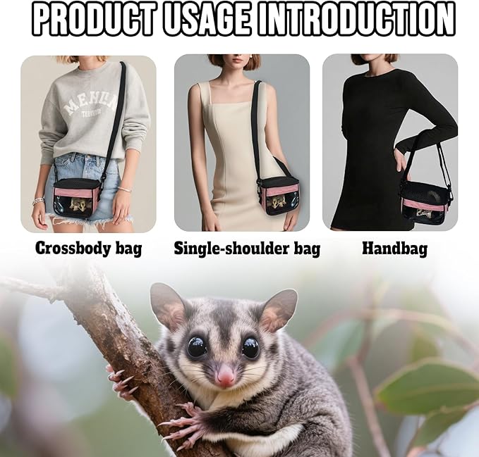 Small Pet Carrier Bag - Single - Shoulder Outdoor Carrier for Hamsters, Sugar Gliders & Flying Squirrels Portable Small Pet Travel Bag (Pink)