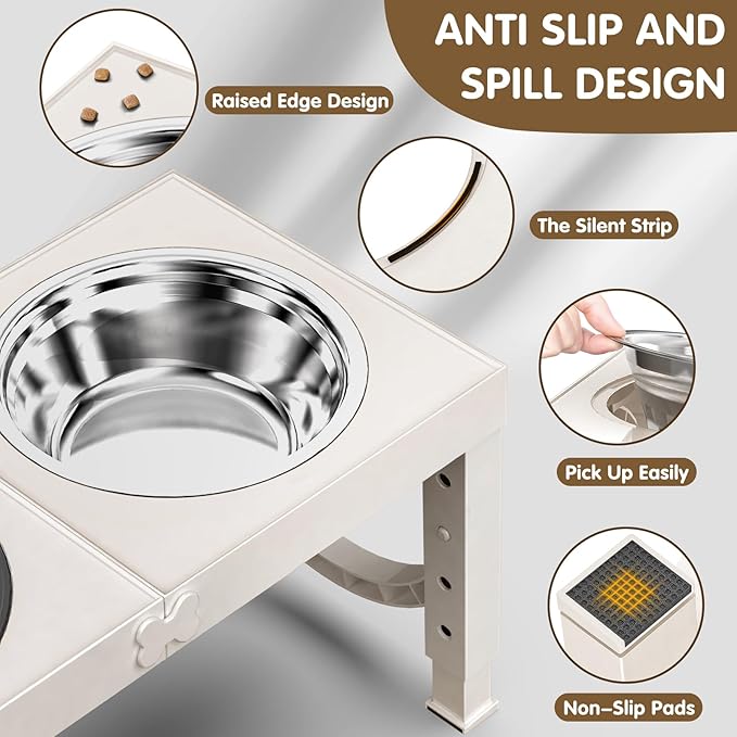 XIAZ Elevated Dog Bowls Large Breed Raised Dogs Bowl Stand Large/Medium Sized Dog 1L Food Water Bowl Stands 5 Heights Adjustable 9/11/12/14in White Pet Feeder Dish Station