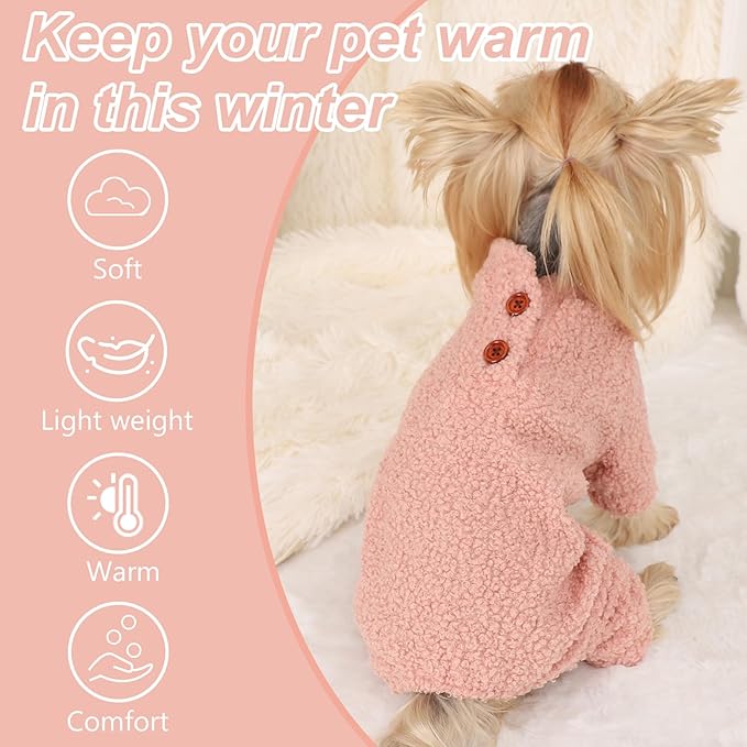Dog Sweaters for Small Dogs Winter Dog Pajamas Sized Dogs Boy Girl Fleece Pet Clothes Puppy Outfit 4 Legs Jumpsuits for Chihuahua Yorkie Cat Apparel (Pink, XX-Small)