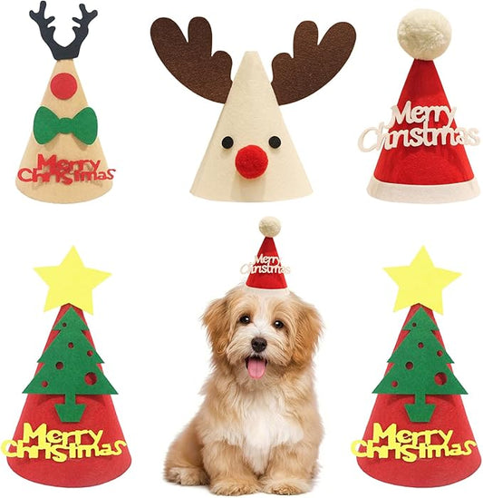 5 Pcs Christmas Dogs Hats Cute Cats Party Pet Set Dogs Santa Costumes Puppies Kittens Grooming Accessories. (Small Christmas A)