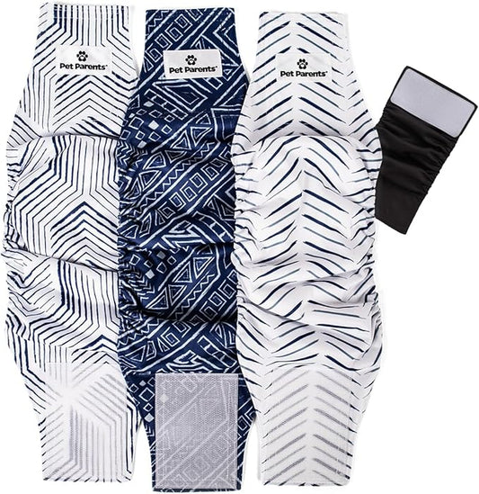 Pet Parents® Washable Belly Bands for Male Dogs (3pack) + Extendrs® of Durable Dog Diapers Male, Premium Male Dog Diapers & Dog Wraps (Small, Kahuna)