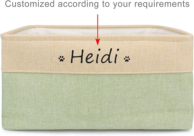 Personalized Dog Toy Box, Dog Toy Basket Storage with Cotton Handle, Customized Name and Paw Heart Print Puppy Toy Bin for Organizing Food Clothes and Pets Accessories(Paw Green)
