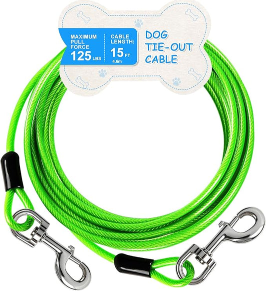 Tie Out Cable, 15/25/40/50 FT Runner Cable with Swivel Hook,Dog Leash Run Tether for Yard Outdoor and Camping,for Small to Medium Pets Up to 250 LBS