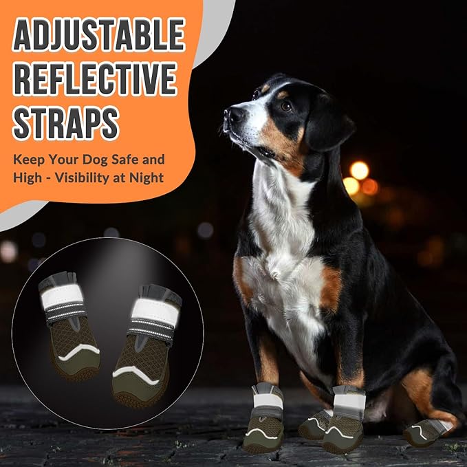 SlowTon Dog Shoes for Large Small Medium Dogs - Breathable Dog Boots for Summer Hot Pavement, Paw Protector for Outdoor Walking Winter Snow, Anti-Slip Rubber Dog Booties for Hardwood Floor (Brown, 0)