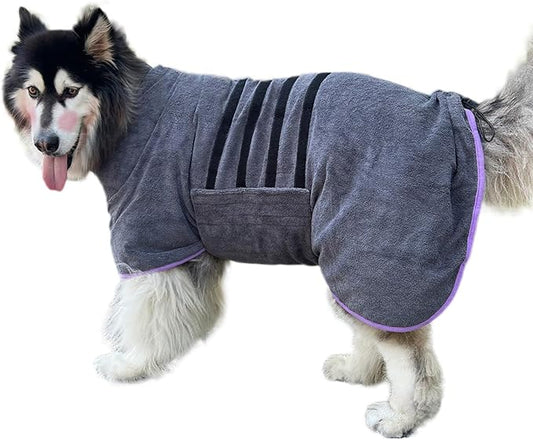 Dog Drying Coat Bathrobe Towel,Microfibre Material Fast Drying Super Absorbent Dog Bath Robe, Pet Quick Drying Moisture Absorbing with Adjustable Collar and Waist