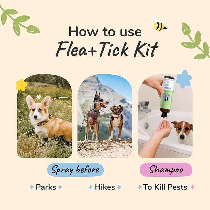 kin+kind Flea and Tick Spray and Shampoo Kit- Shampoo and Spray Set- Shampoo for Dogs, Spray for Dogs- for Tick and Flea Control Shampoo and Repel Spray- Lavender, 12 oz Each