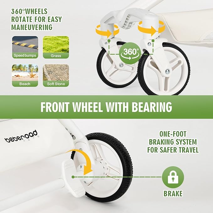 TT Lightweight Pet Stroller for Small Dogs & Cats - 4-Way Installation Carrier, One-Hand Fold, 180° Canopy Cover & Adjustable Handle (Beige)