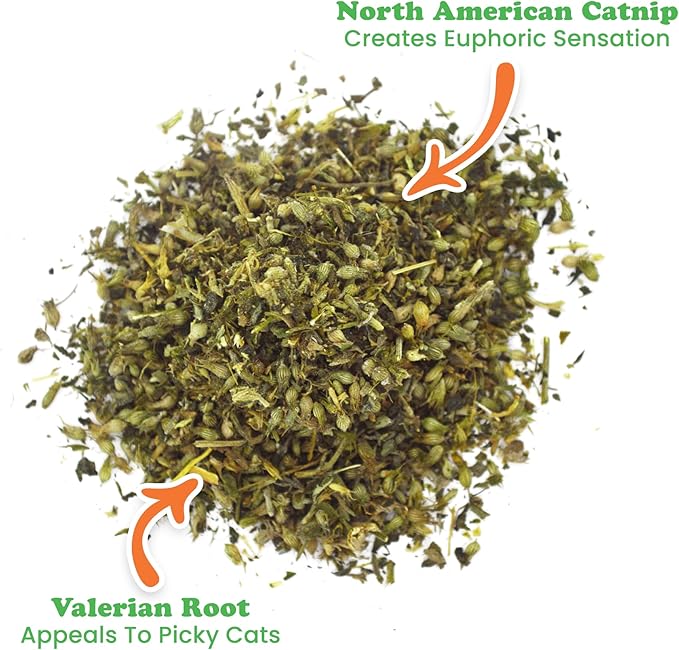 Meowijuana Good Vibes Kalico Kush | Valerian Root and Catnip Blend | Large Bottle High Potency Blend | Premium Hand Harvested North American Catnip