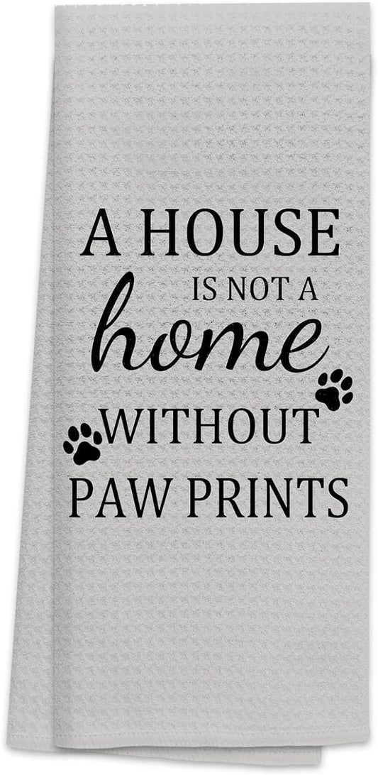 TNUW Dog Themed Kitchen Towels 16″×24″,A House is Not A Home Without Paw Prints Soft and Absorbent Kitchen Tea Towel Dish Towels Hand Towels,Gifts for Women Girls Dog Lovers (Color-1) (Gray)
