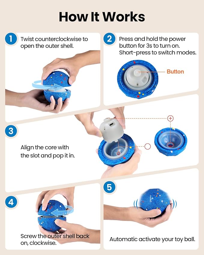 Interactive Dog Toys Ball, 2025 Upgraded Self Moving Balls and Vibrating Ball for Dogs, E-TPU Safety Material Electric Dog Toys to Keep Them Busy Rolling Balls for Small Medium Large Dogs (Orange)