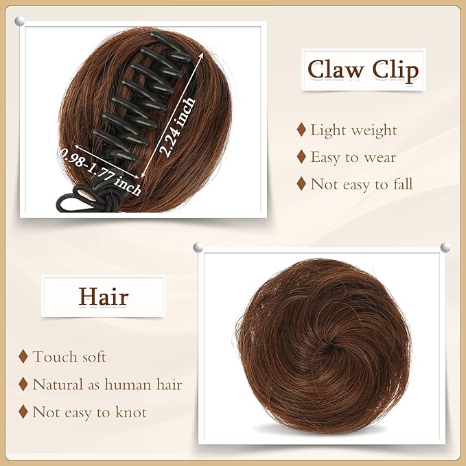 SOFEIYAN 2PCS Mini Claw Clip in Hair Bun Messy Cat Ears Hair Bun Extension Synthetic Donut Wig Accessory Updo Space Bun Hair Pieces for Women Girls, Strawberry Blonde & Bleach Blonde