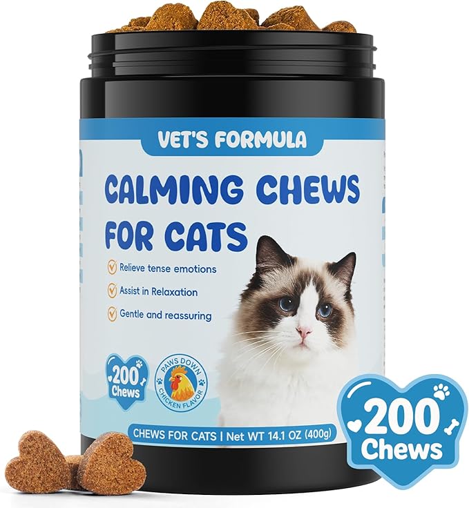 Calming Chews for Cats 200 PCS Cat Calming Treats with Chamomile & Melatonin for Cats Travel, Vet Visits, Separation Anxiety, Chicken Flavor