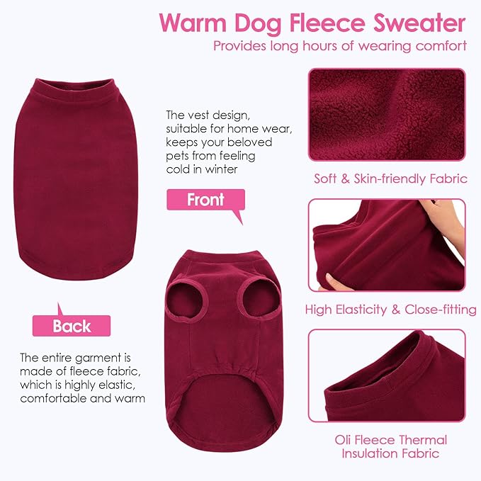 AOFITEE Fleece Dog Sweater, Warm Fleece Vest for Extra Large Dogs, Stretchy Dogs Pullover Sleeveless Pet Pajama Sweatshirt for Fall Winter, Thermal Pets Sweaters Indoor Outdoor, Red 3XL