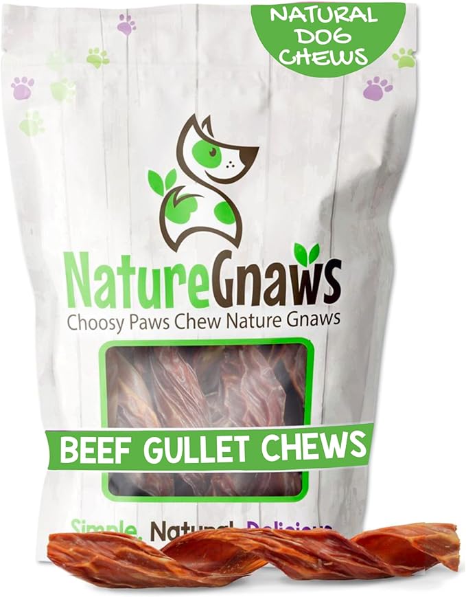 Nature Gnaws Beef Gullet Springs for Dogs 7-8" (6 Count) - Natural Beef Jerky Stick Dog Chew Treats - Rawhide Free