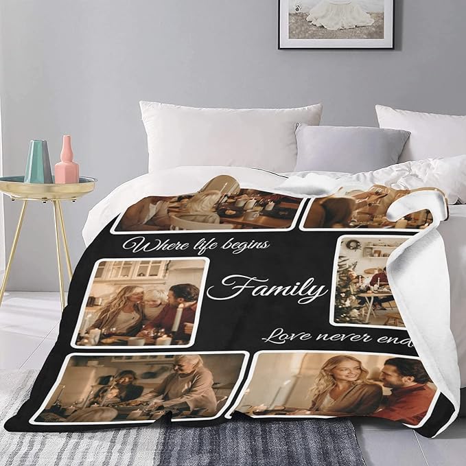 Customized Blanket with Photo Personalized Blankets with Your Own Pictures and Text Custom Throws Blanket Women Gifts for Family MOM Sisters Friends Besties Aunts Wife Mothers 6 Collage