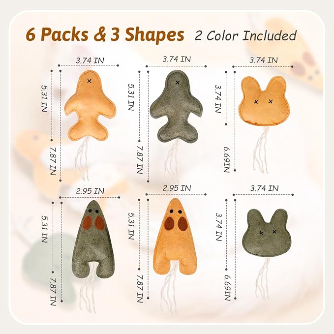 Nobleza Catnip Toys for Indoor Cats, 6 Pack Cute Teething Chew Kitten Toys, Interactive Plush Bite Resistant Cat Toys with Crinkle Paper and Natural Catnip, Fish Mouse Kitty Shapes Toy for Bored Cats