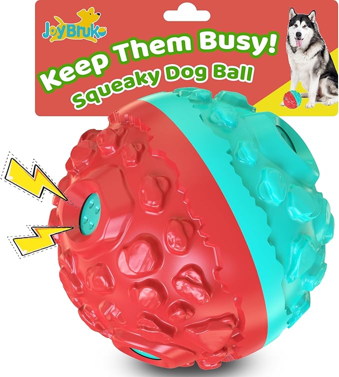 Dog Ball for Aggressive Chewers - Interactive Dog Toy Giggle Balls Fun Squeaky Sound to Keep Them Busy, Durable for Small Medium Large Breeds, Rubber Chew Toys, As Seen on TV, Blue & Red