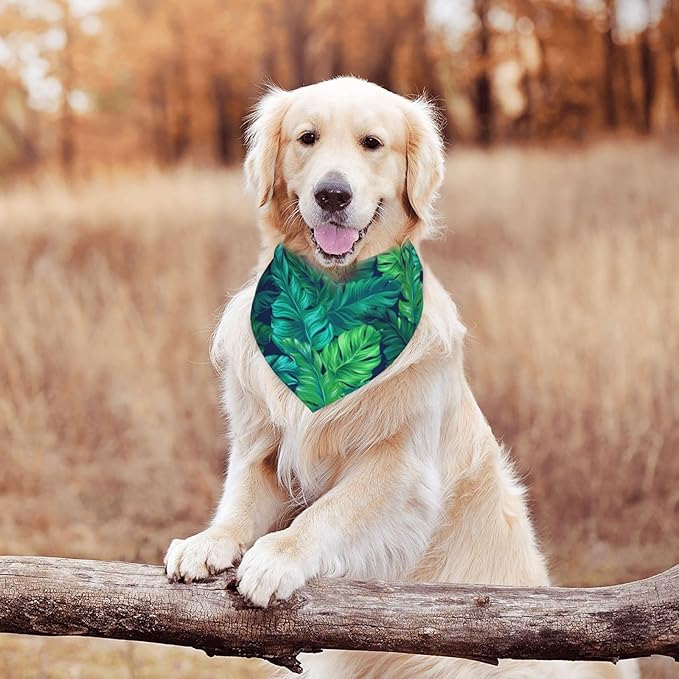 Tropical Hawaiian Leaves Turquoise Leaf Summer Dog Bandana Scarf Triangle Bibs Pet Accessories Cat Kerchief