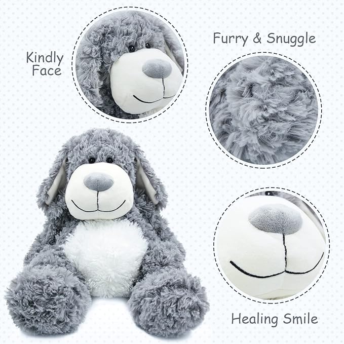 Smiling Gray Puppy Dog Stuffed Animal Plush Toys– Soft Shaggy Plush with Floppy Ears & White Belly, Cuddly Toy for Kids Boys Girls Birthday Nursery Bedtime Easter Gifts, 17.7 inches