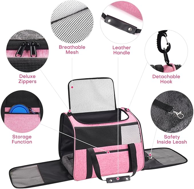 JUNGYOUN Premium Cat Carrier - Pet Carrier for Cat & Small Dogs up to 15lbs - Airline Approved Travel Dog Carrier with Anti-Escape Zippers, Collapsible Travel Bowl & Padded Strap