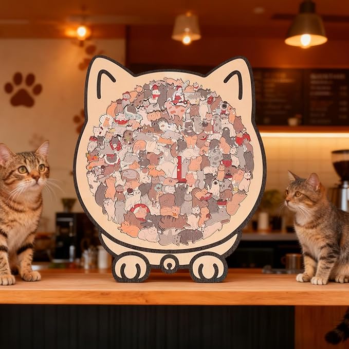 135-Piece Cat Shaped Wooden Jigsaw Puzzle, Wooden Cat Puzzle