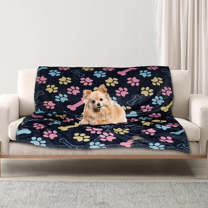 Dog Blanket for Medium Dogs Washable - Soft Fluffy Puppy Blanket with Premium 300GSM Coral Fleece, Cozy Calming Cat Blankets for Indoor Cats for Kitten Doggy, Navy Blue