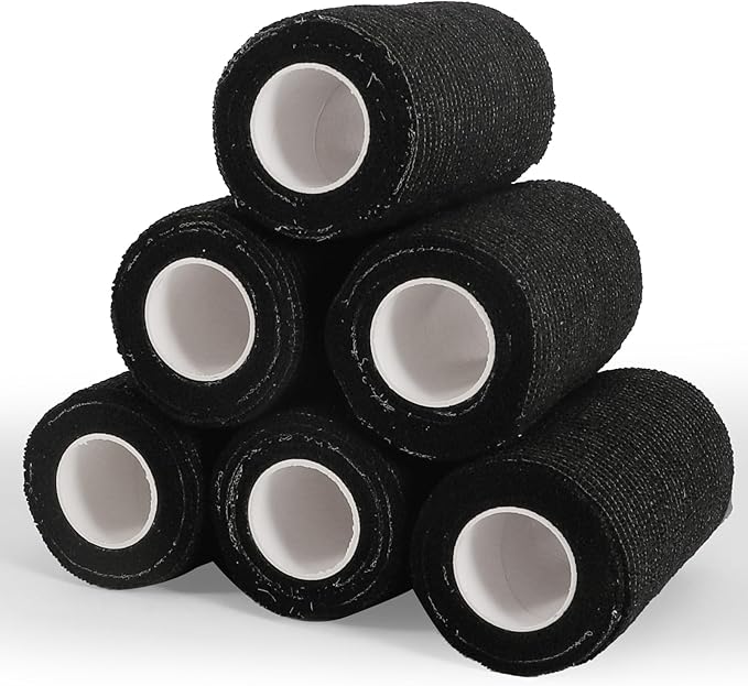 6 Rolls Elastic Self Adhesive Bandage Wrap 4 Inch, Breathable Non Woven Cohesive Bandage, Vet Wrap for Dogs, Ankle Sprains Swelling Medical First Aid Tape, Sports Athletic Tape Black