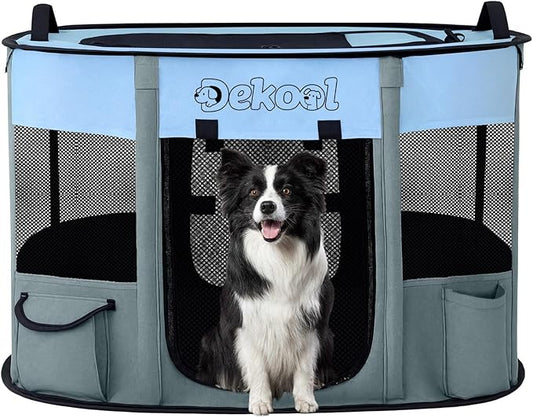 Foldable Dog Cat Playpen, Portable Dog Crate for Puppies, Cat, Puppy Play Pen for Indoors, Kennel Tent Crate for Indoor Outdoor Travel Camping Use with Carrying Case (Blue, M)