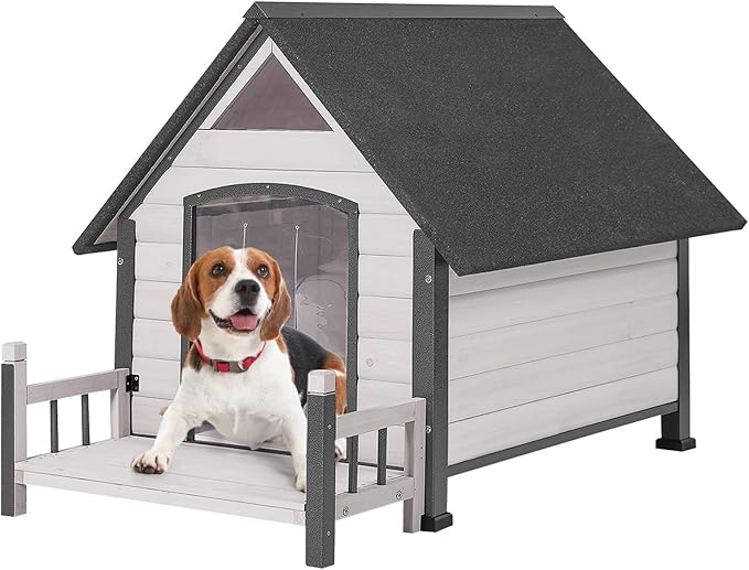 Dog House Outdoor Waterproof Dog Kennel for Small to Medium Size Dogs Doghouse Puppy Shelter with Elevated Floor for Winter (White-A, Medium)