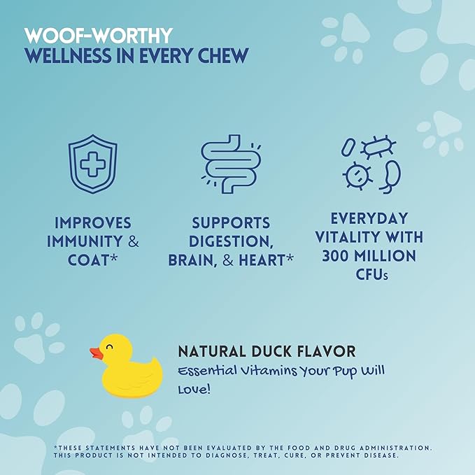 HERBION Pets Multivitamin Chews with Minerals & Probiotics, Improves Immunity & Coat, Supports Digestion, Brain & Heart Health, Delicious Natural Duck Flavor, Dog Supplements & Vitamins, Pack of 1