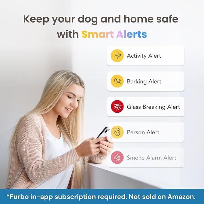 Furbo 360° Dog Camera: Pet Security Cam w/Barking Alerts, Rotating View, Treat Toss w/Phone App, Smart Home Puppy Monitoring, 2-Way Speaker, No Subscription Needed. Standard See, Talk, & Toss Features