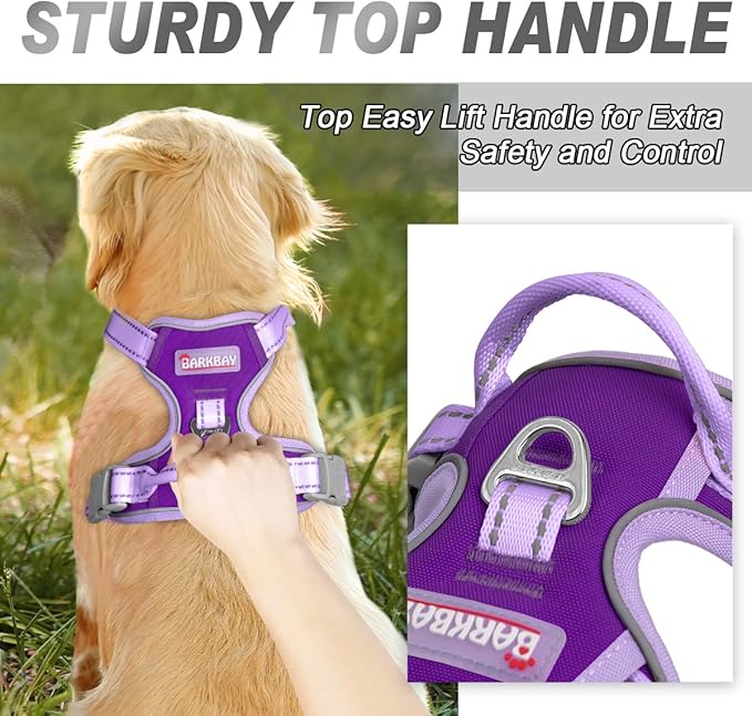 BARKBAY No Pull Dog Harness Front Clip Heavy Duty Reflective Easy Control Handle for Large Dog Walking(Violet Purple & Purple,L)