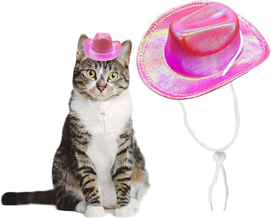 Dog Cowboy Hat Cat Cowboy Hat Pet Cowboy Costume Mini Cowboy Hat for Dogs Cat Holiday Halloween Pet Party Decoration (Pink-style2, Small)