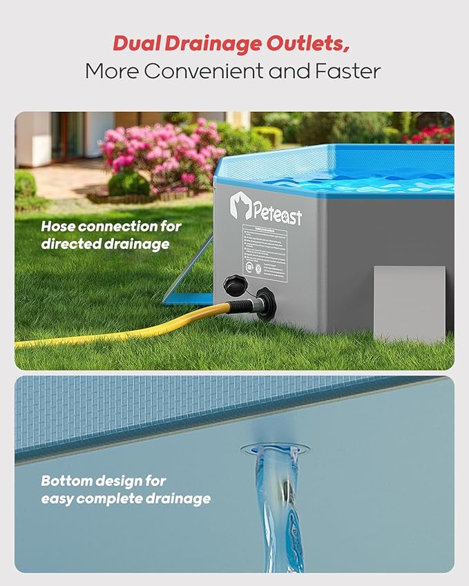 Peteast Foldable Dog Pool with Sturdy Square Design, Durable 71" Lx39 Wx12 D Extra Large Portable Pet Bathtub with Reinforced Sidewalls for Stability, Ideal for Indoor & Outdoor Use (Blue&Gray)