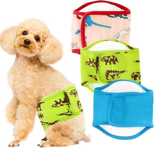 3 Pack Belly Bands for Male Dogs, Reusable Washable Male Dog Diapers,Soft and Comfortable Leak Proof Doggie Wraps with High Absorbing, for Untrained, Incontinence Small Medium Dogs
