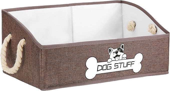 Collapsible Fabric Dog Toy Box and Storage Bin With Handle - Trapezoid Basket Chest Organizer for Pet Toys, Blankets and Accessories,Coffee