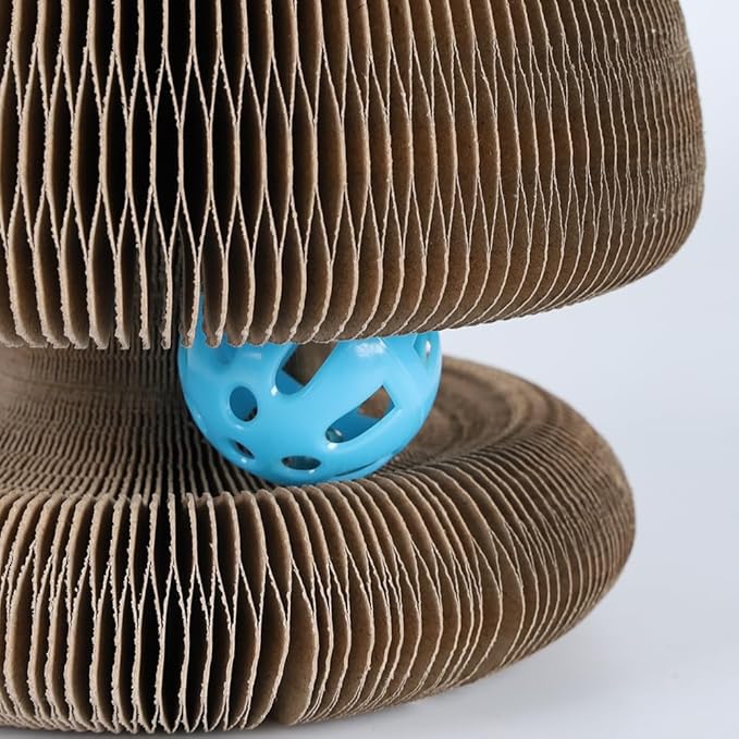 Kitty Curls Cat Toy Kurlz, Interactive Scratch Pad, Foldable Accordion,Recyclable Scratcher with Ball (Orange)