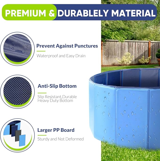 Dog Pool, Foldable Pet Swimming Pool with 6mm High-Strength PP Board, Hard Plastic Collapsible Doggy Pools for Small Dogs Kitty Duck, Non-Slip Doggie Bathtub Quick to Set Up and Drainage Hole, 48"