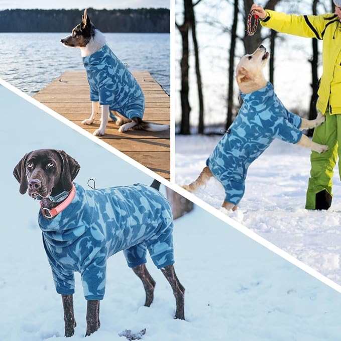 ROZKITCH Large Dog Fleece Pajamas, Pet Windproof Warm Cold Weather Jacket Vest with Luminous Zipper, Jumpsuit Apparel Outfit Clothes for Small Medium Large Dog Shark XL