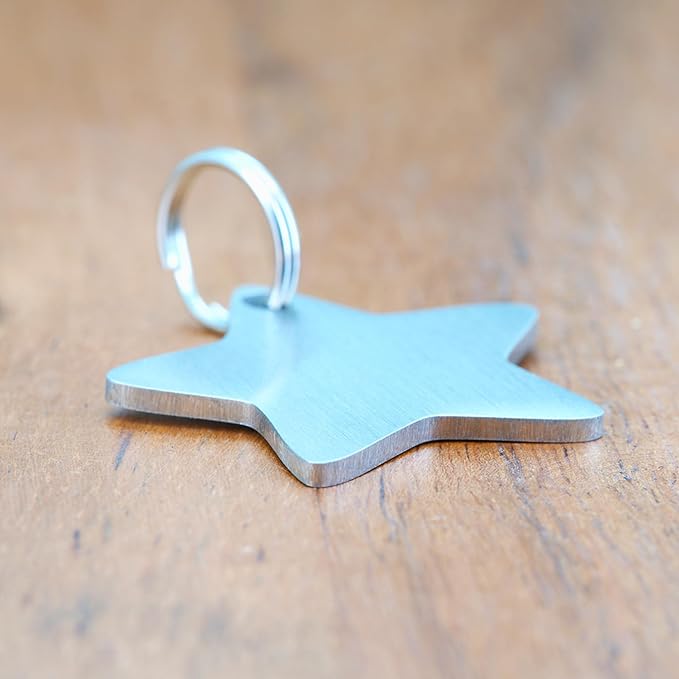 Ultra Joys Cat ID Tag Personalized Pet Tags, Durable Stainless Steel Small Pet Mini Dog Cat Tag Lightweight - Star Tag in Silver