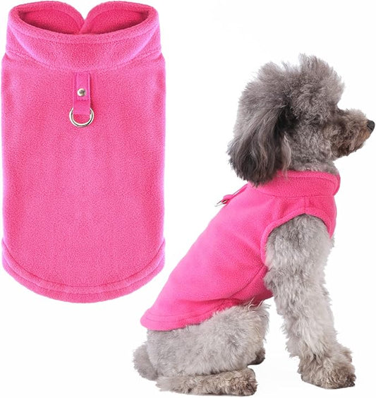 PETCARE Small Dog Sweater Cat Fleece Vest Soft Dog Jacket with Leash O-Ring Fall Winter Warm Pet Pullover Coat Puppy Clothes for Small Dogs Cats Chihuahua Apparel Shih Tzu Costume, Hot Pink