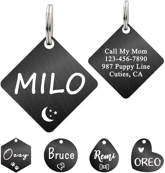 Ultra Joys Dog ID Tag, Custom Dog Tag Personalized Cat Tag, Pet ID Tag, Brushed Stainless Steel Diamond Dog Tag Black Large