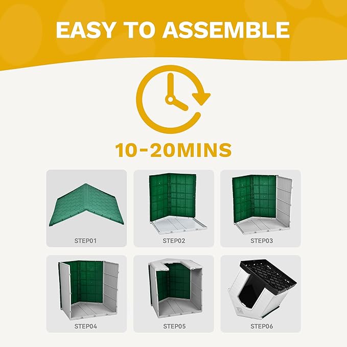 DWVO Plastic Dog House, Weatherproof Outdoor/Indoor Doghouse, Puppy Kennel with Air Vents and Elevated Floor