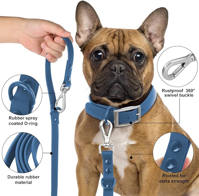 Wisedog Waterproof Dog Leash – 5ft/6ft Adjustable with 2 Hooks & Traffic Handle, Easy to Clean Double Clip Leash for Small, Medium, Large Dogs (Navy,M)