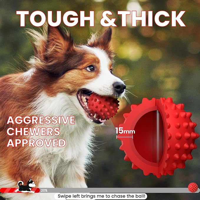 Apasiri Beef-Flavored Durable Dog Ball for Aggressive Chewers, Tough Squeaky Rubber Toy for Pitbulls Large & Medium Breeds