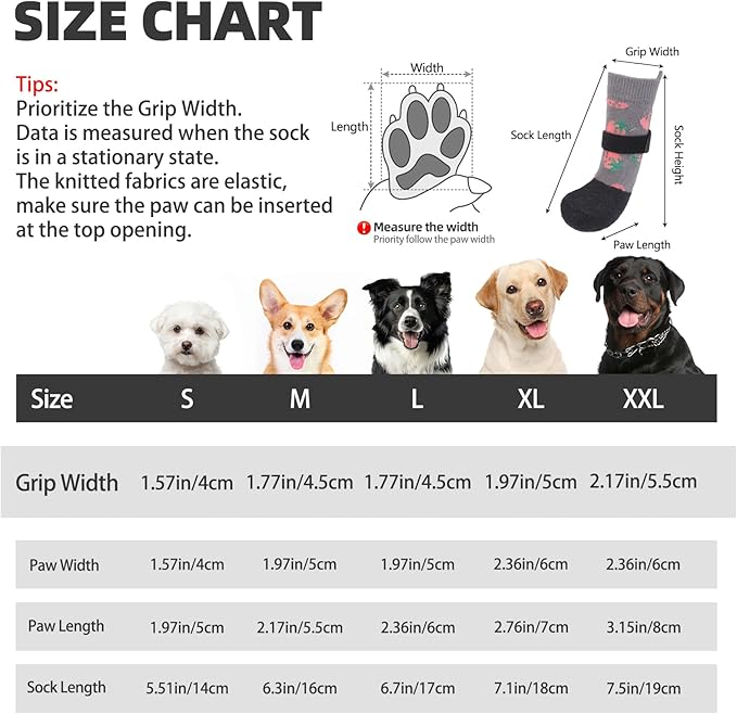 PUPTECK Anti Slip Dogs Shoes for Hot/Cold Pavement, Senior Booties, Rubber Boots & Paw Protectors for Small Medium Large Size Dogs to Prevent Licking, Grippy Socks for Hardwood Floors, Strawberry M